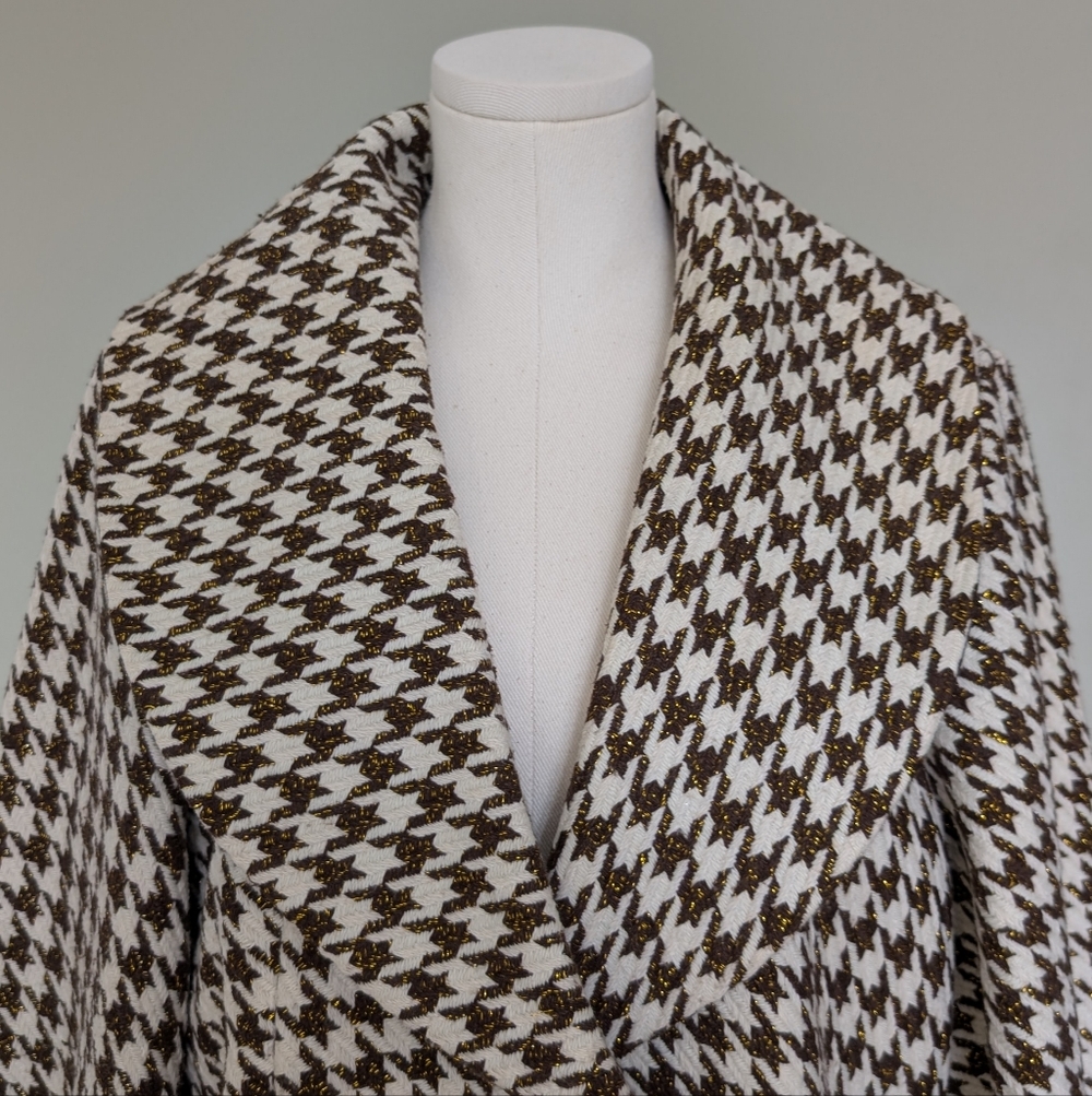 Red Coral Houndstooth Jacket Knit Blazer Style Metallic Thread XL - Picture 4 of 15